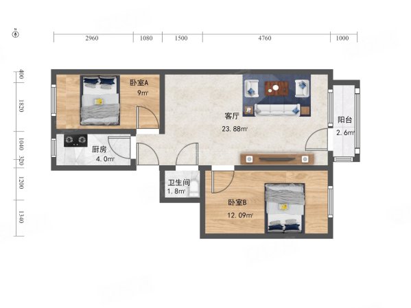 西坝河东里2室1厅1卫68.56㎡东西398万