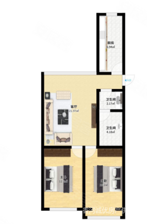 安平启城2室2厅1卫83㎡南北43万