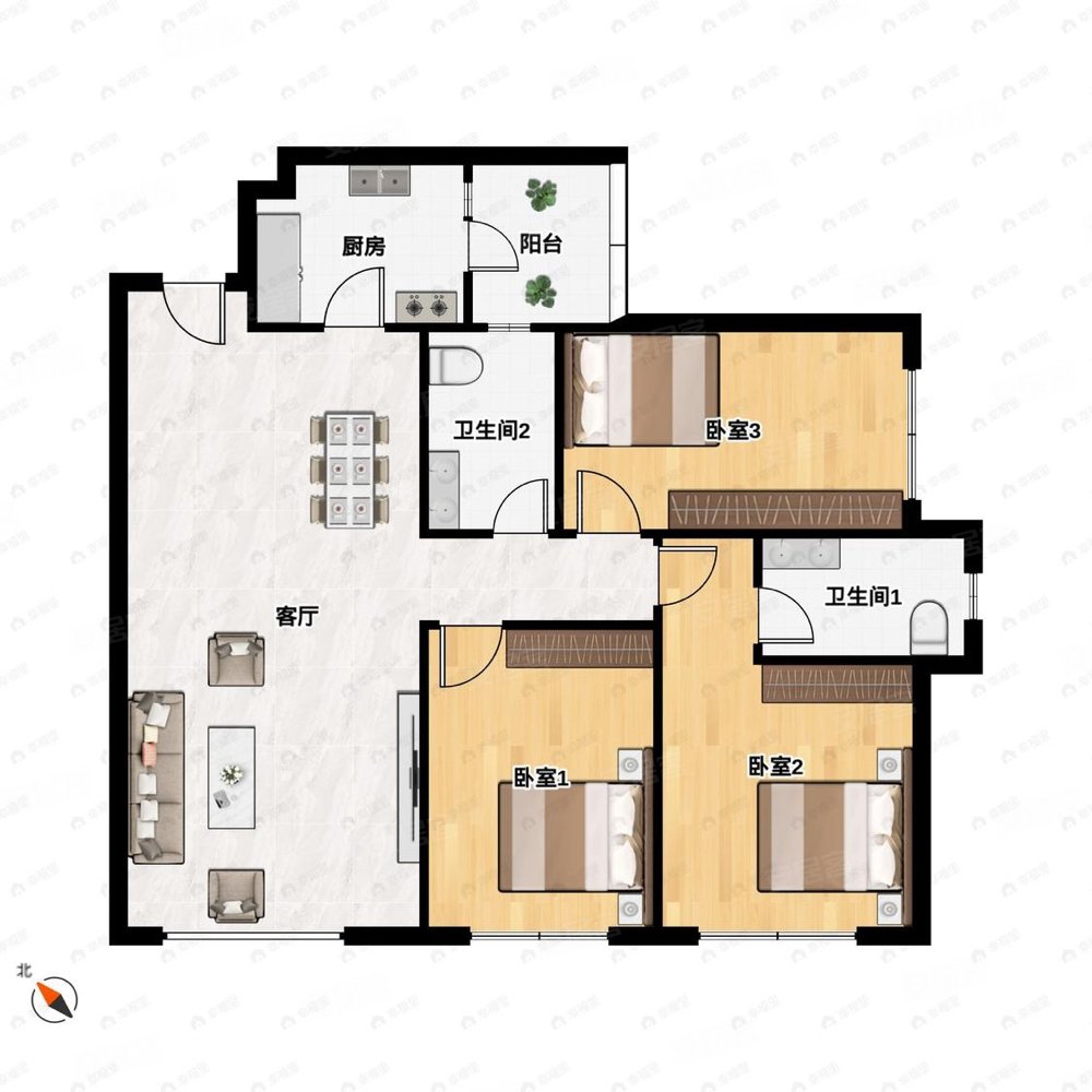 滨江彼岸3室2厅2卫91.32㎡东南130万