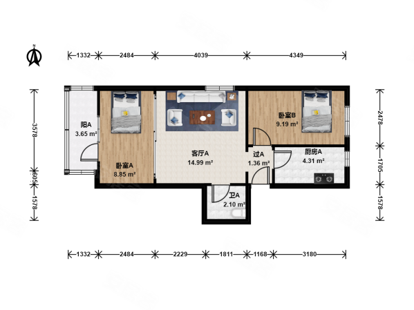 左家庄北里2室1厅1卫54.03㎡东西280万