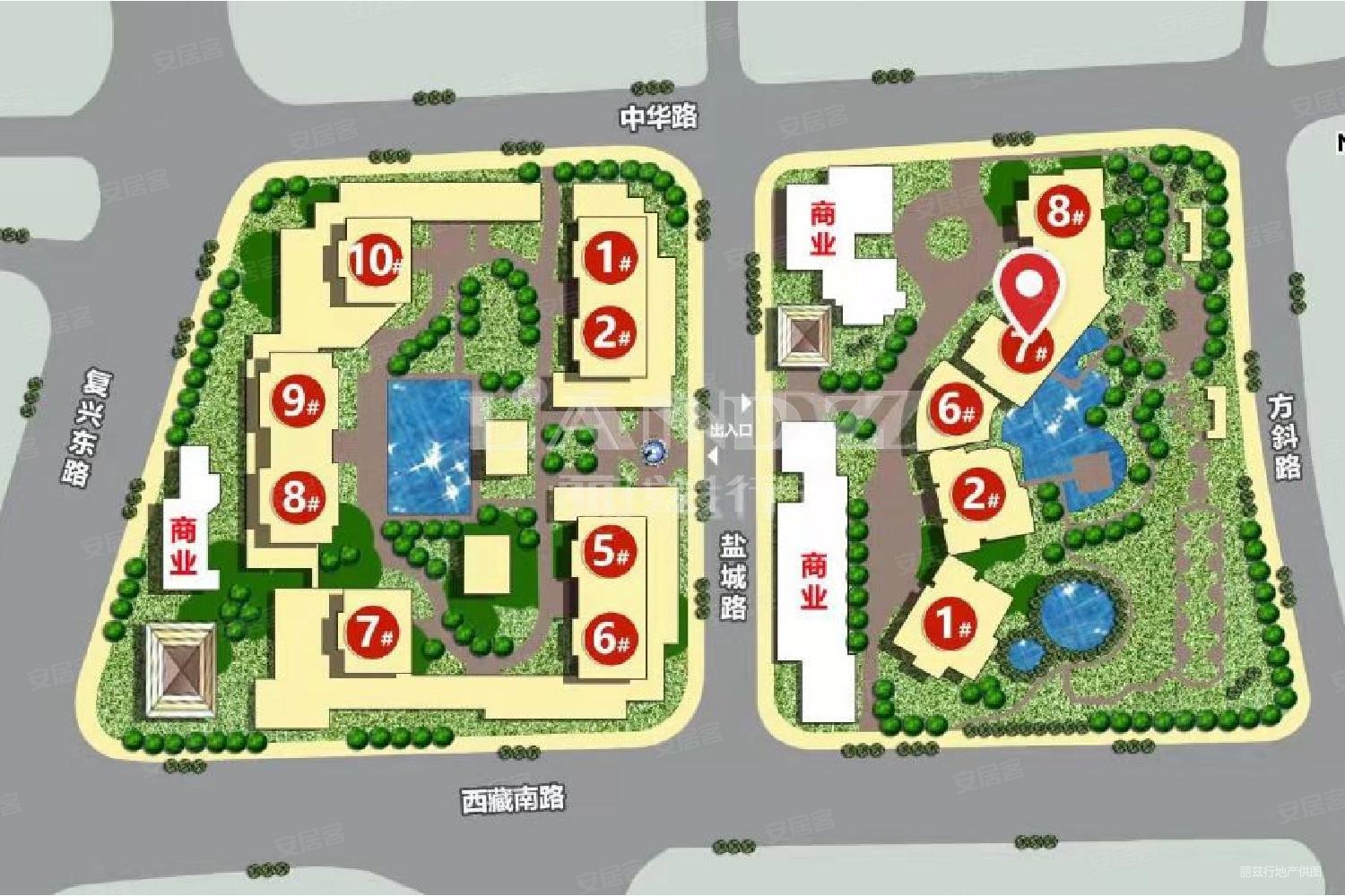 复兴珑御中高区两房近观小区园林远看景观建筑