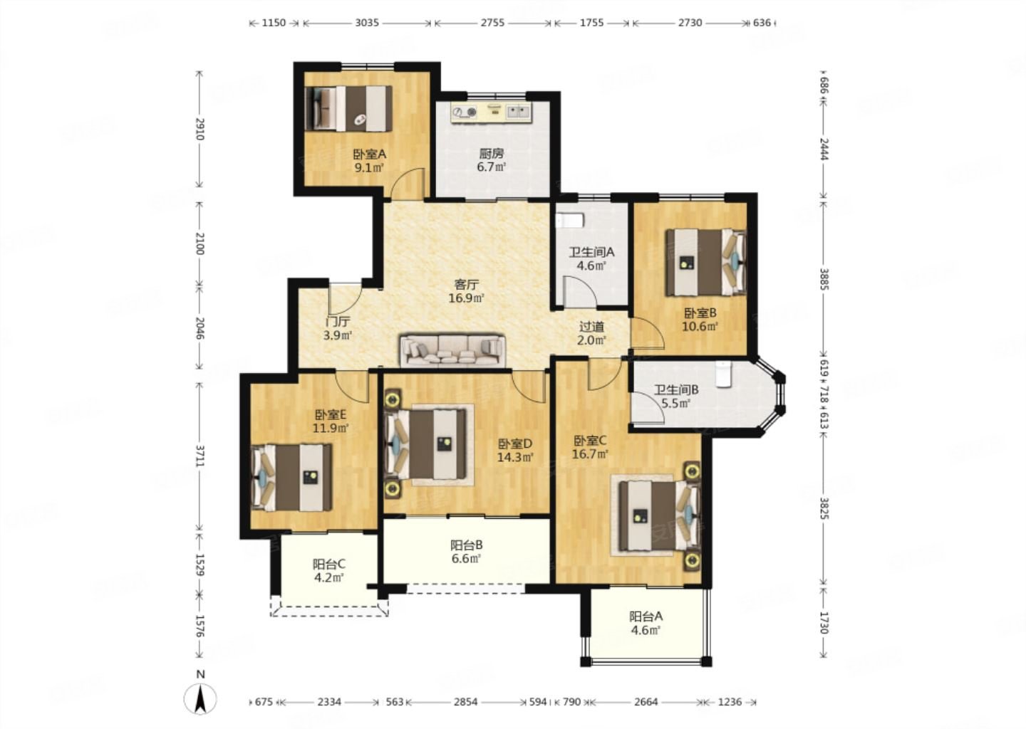 送车位 总高6层洋房 一梯两户 中间楼层 经典四叶草户型,金地南湖艺境