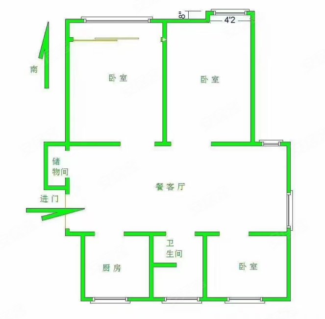 新安花苑三区(东区1-182)3室1厅1卫89.66㎡南北90万