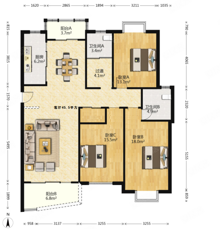 温馨家园3室2厅2卫144.5㎡南259.8万