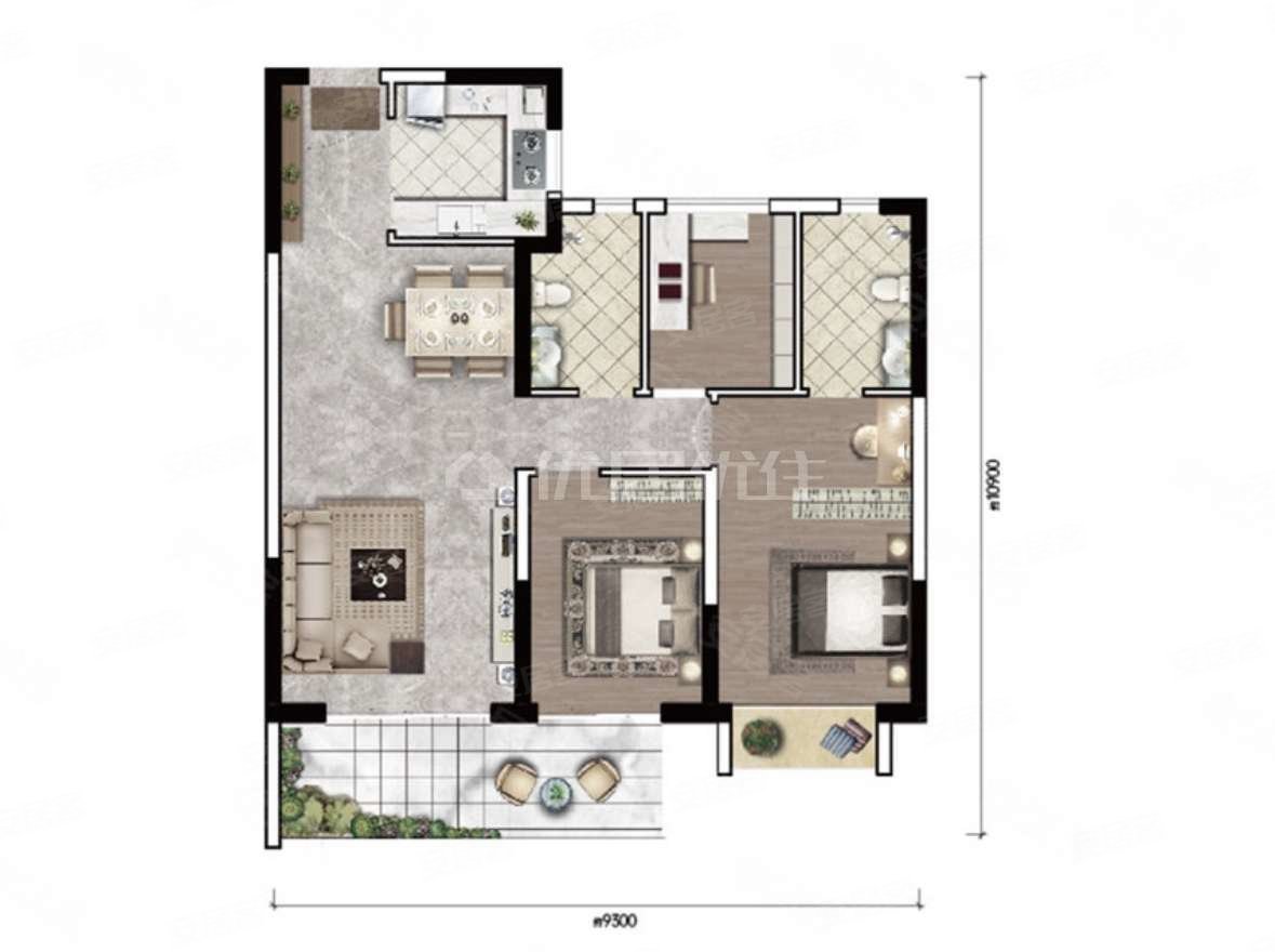 都市春天3室2厅2卫97㎡南北115万