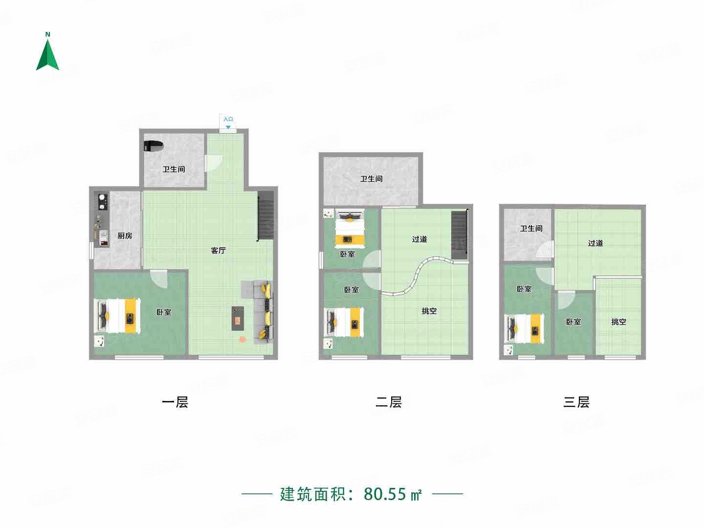 黎明西部风情5室1厅2卫80.55㎡南北103万