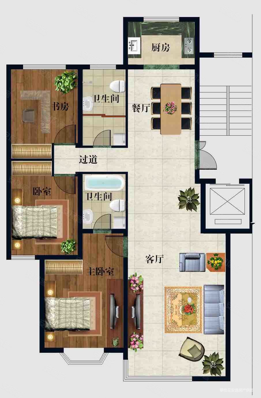 曼哈顿3室2厅2卫128㎡南51万