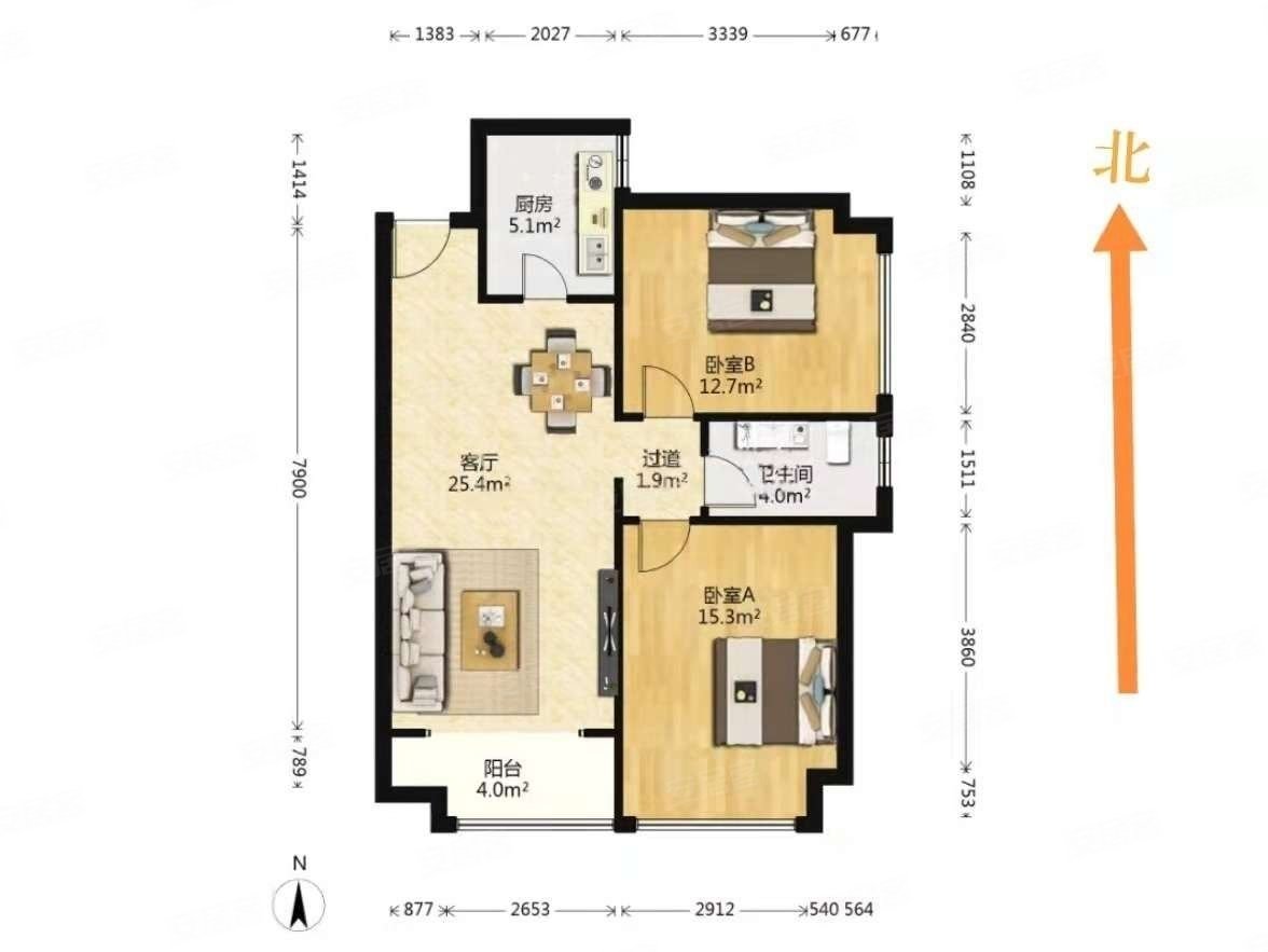 2室2厅9425平同祥城ab区采光好周边商圈成熟