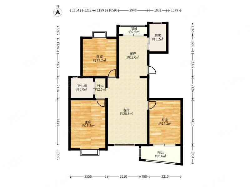 橄榄城3室2厅1卫129㎡南105万