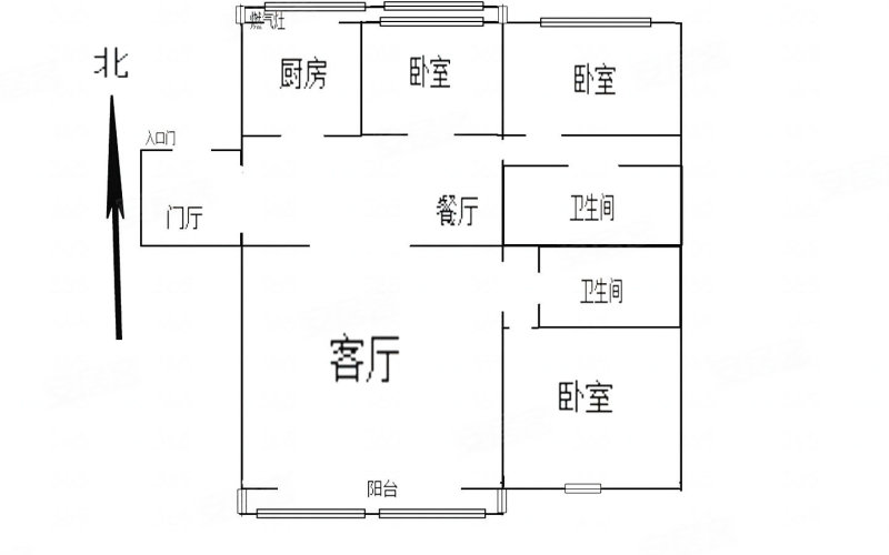 密西花园3室2厅2卫116㎡南北175万