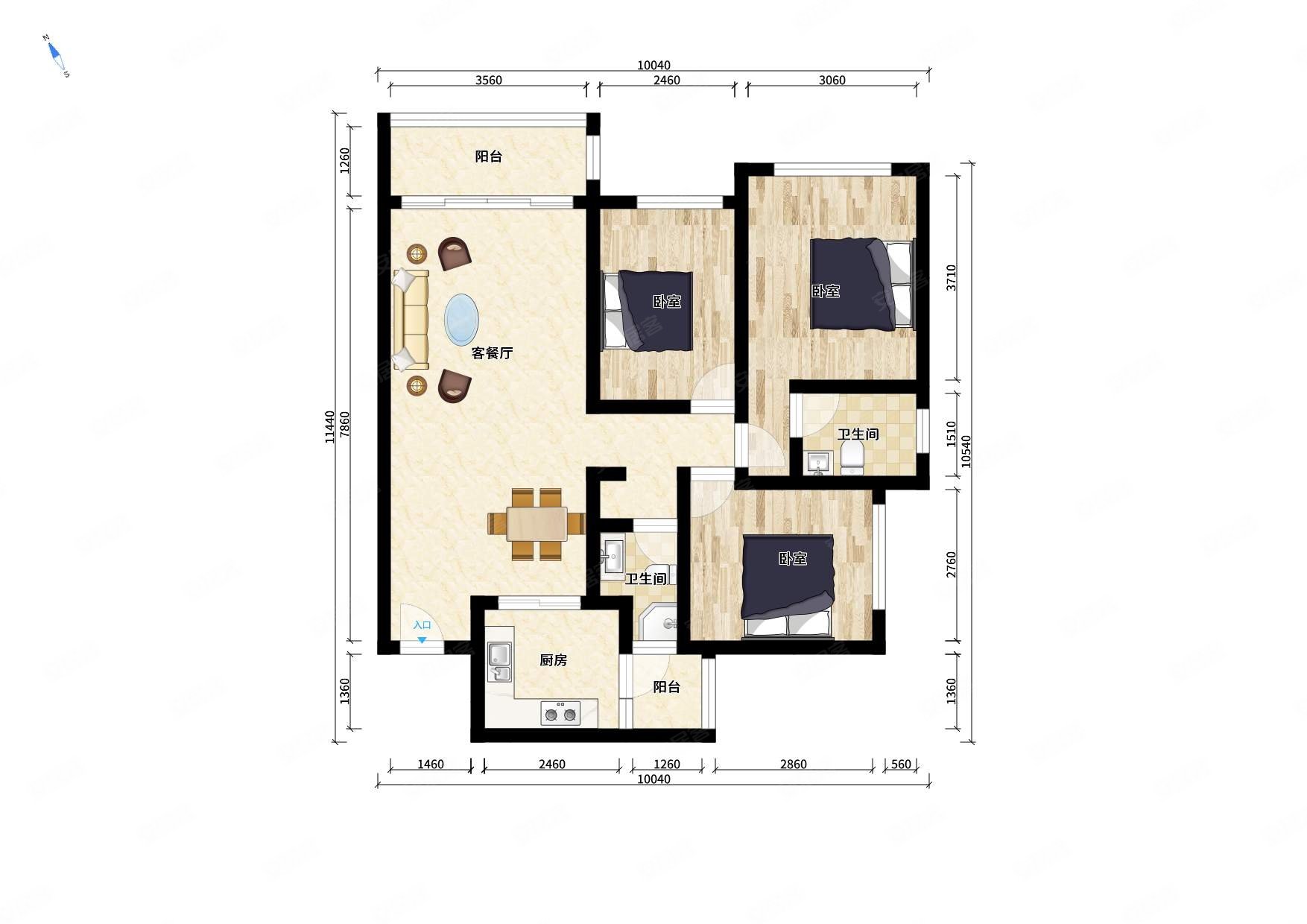 富豪三里花城3室2厅2卫95㎡东北172万