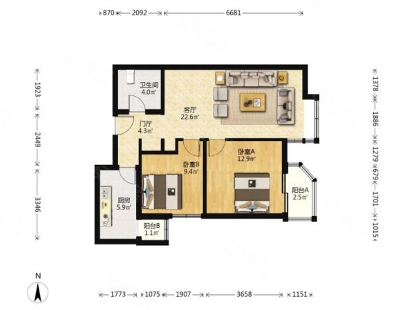 金蝉南里2室1厅1卫85.71㎡东南439万