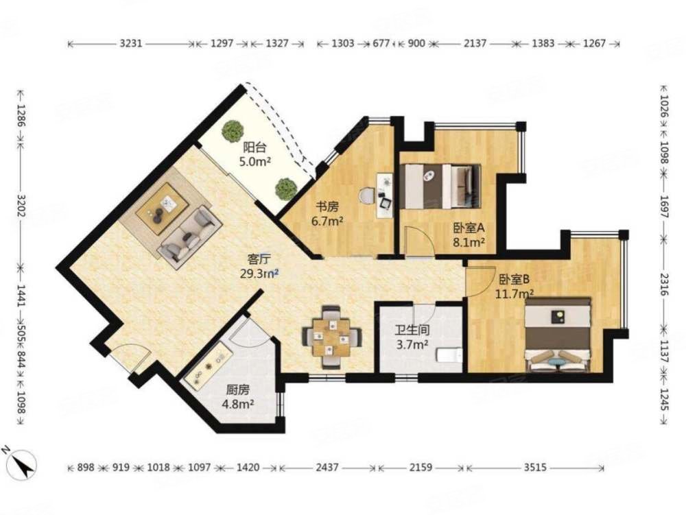 骏皇名居3室2厅1卫85㎡南北680万