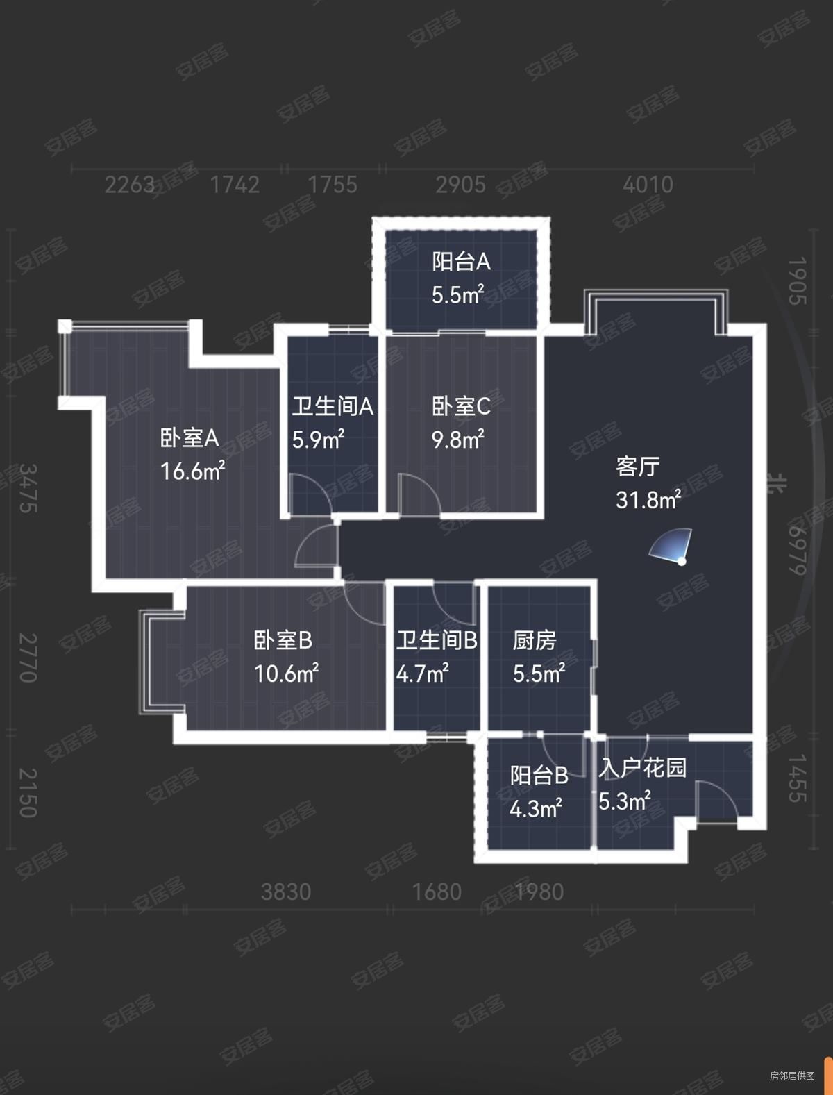 富豪尚都3室2厅2卫119.34㎡南北128万