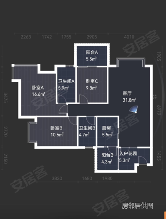 富豪尚都3室2厅2卫119.34㎡南北128万