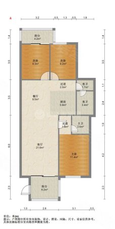 厦鑫博世园3室2厅2卫89.72㎡南北108万