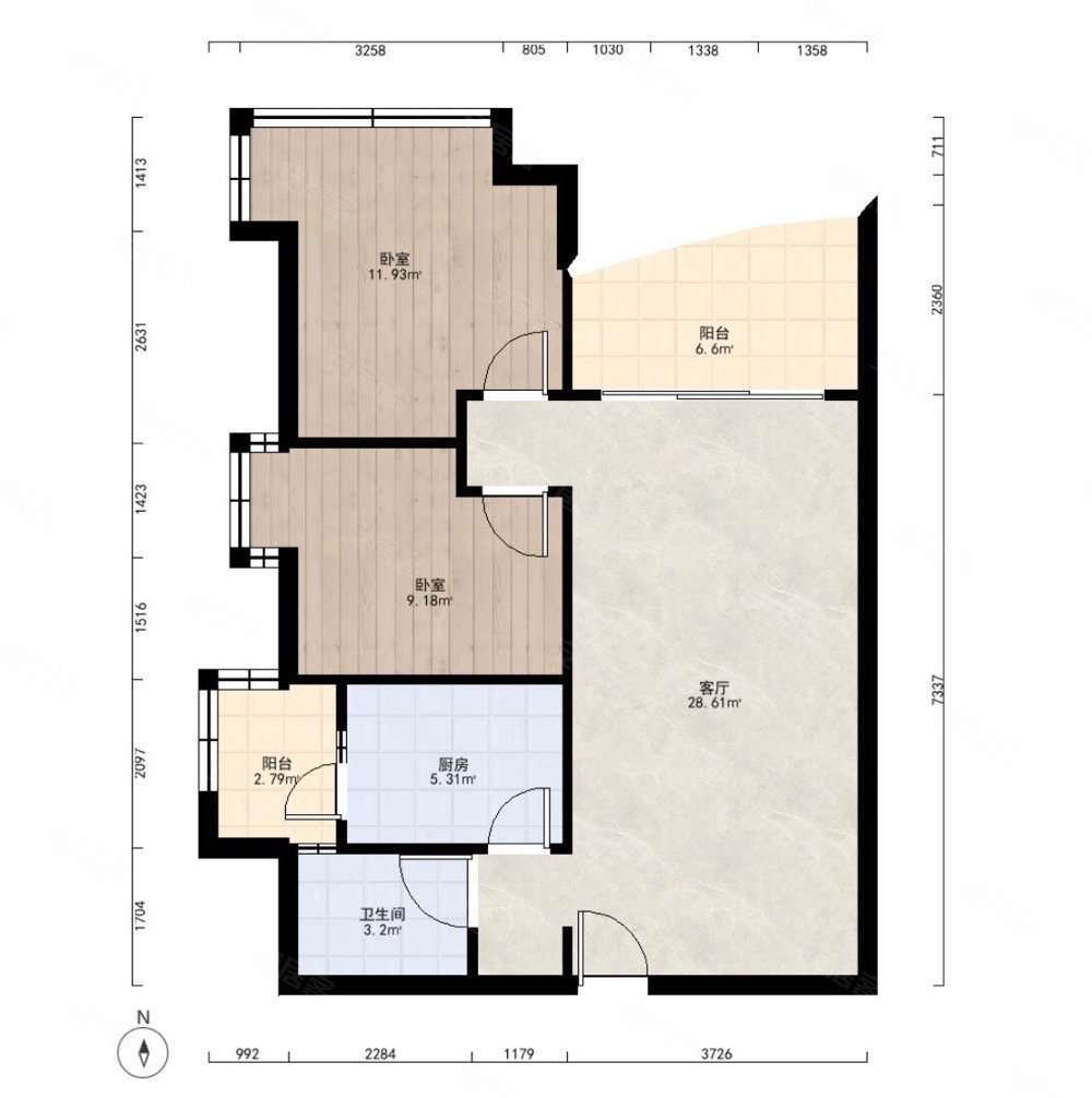 黄埔花园2室2厅1卫77.1㎡南北366万