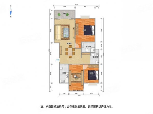 瑜憬湾3室2厅2卫114㎡南北195万