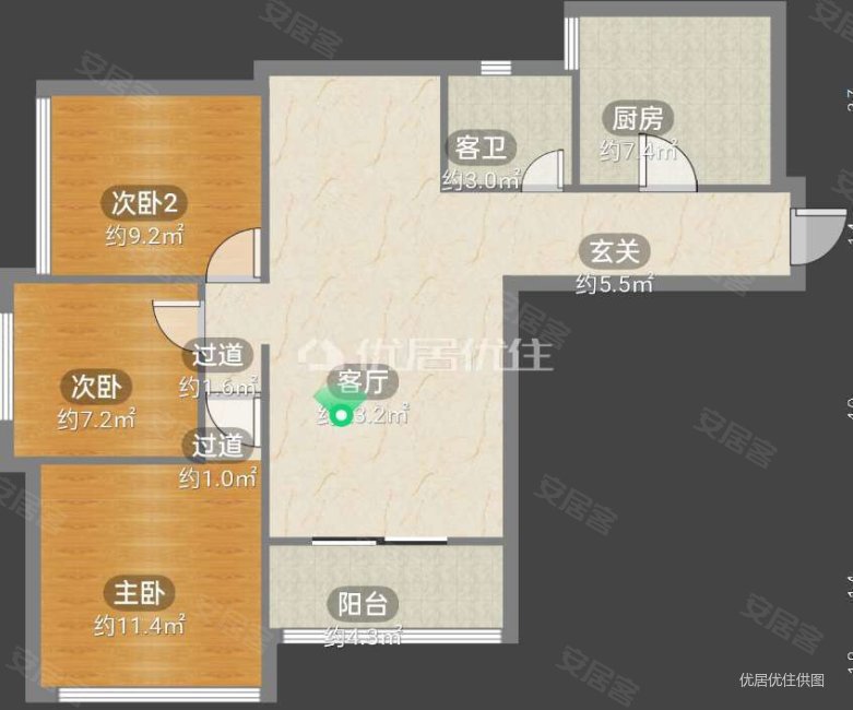 泽科空港明珠东区3室2厅1卫96㎡南北92万