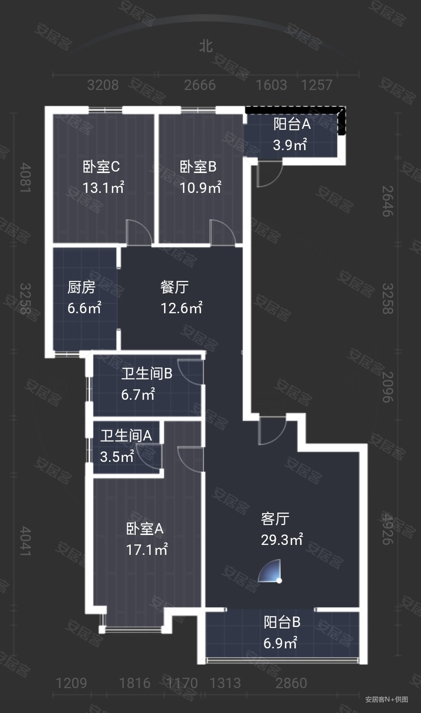 天玺首府3室2厅2卫157.25㎡南北107万