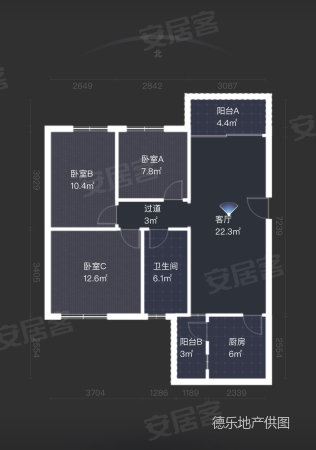 流花华侨新村3室2厅1卫92㎡南北340万