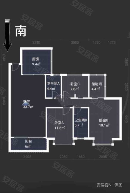 嘉和茗园3室2厅2卫120㎡南106万