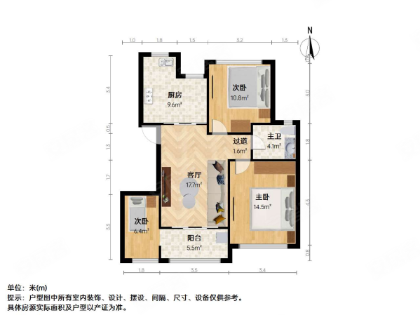 保利金爵公寓3室1厅1卫87.94㎡南北518万