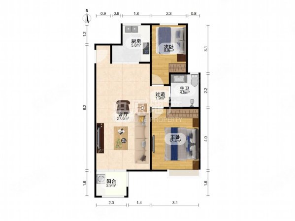 保利家园(北区公寓住宅)2室2厅1卫88.33㎡南358万