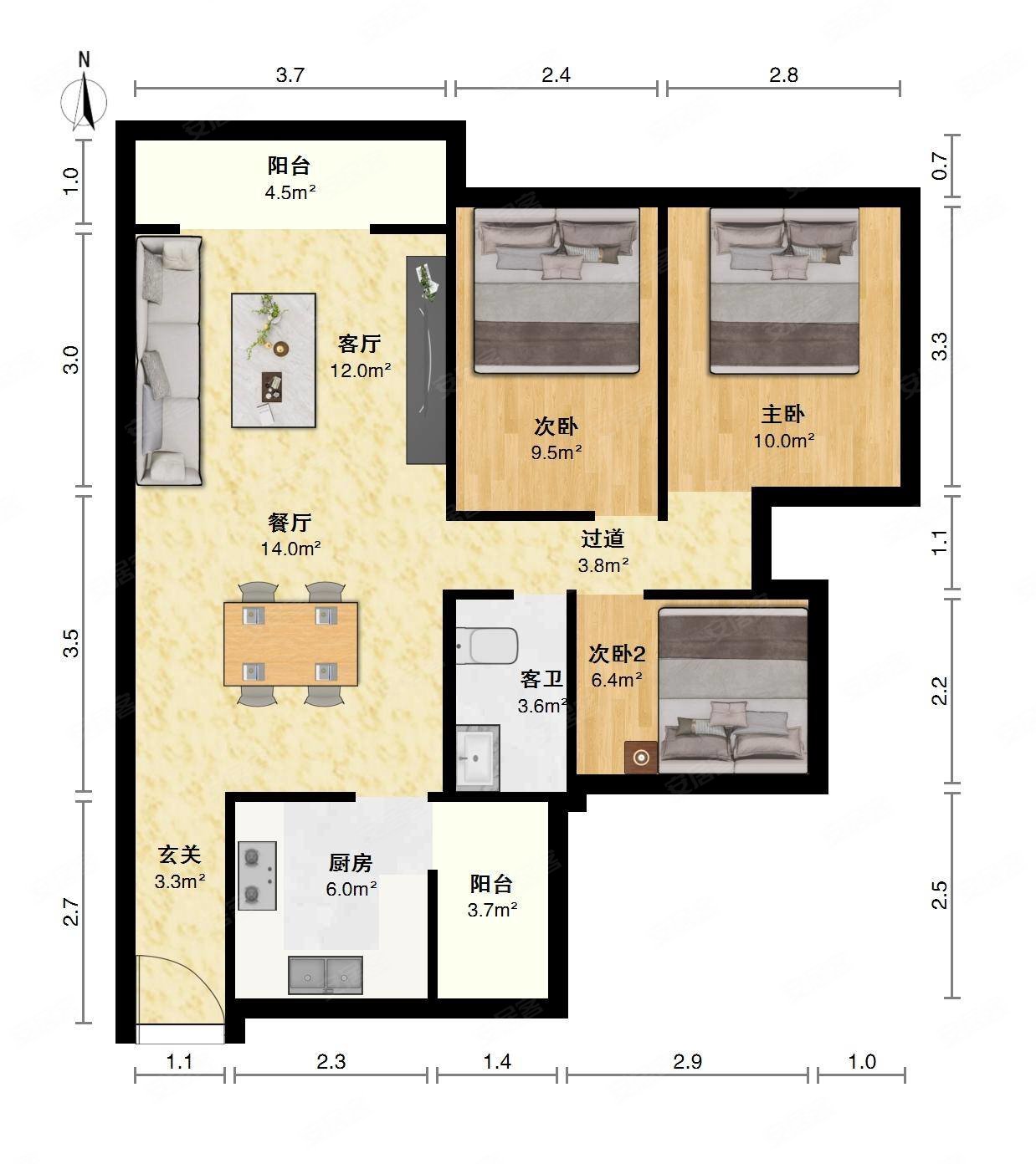 盛世荷城3室2厅1卫89㎡南55.8万