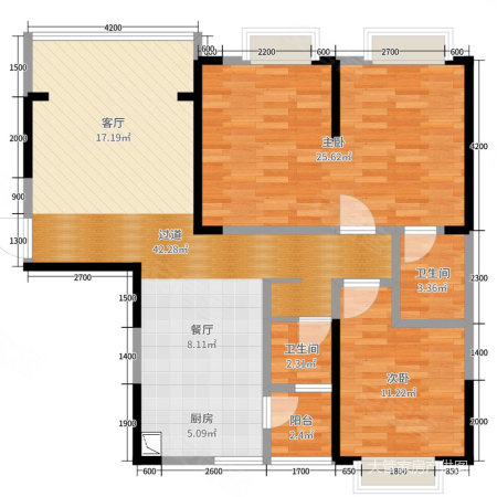 华鸿公园华府4室2厅4卫120㎡南北188.8万