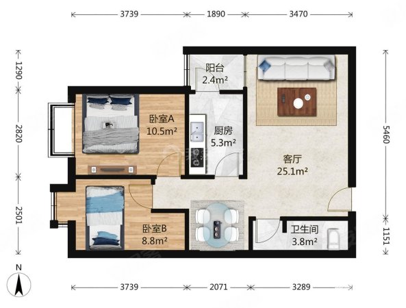 广渠家园2室1厅1卫71.27㎡西578万