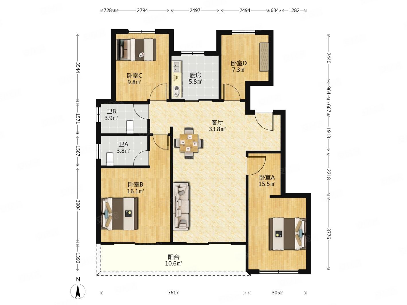 洋房西边套四叶草户型带双阳台