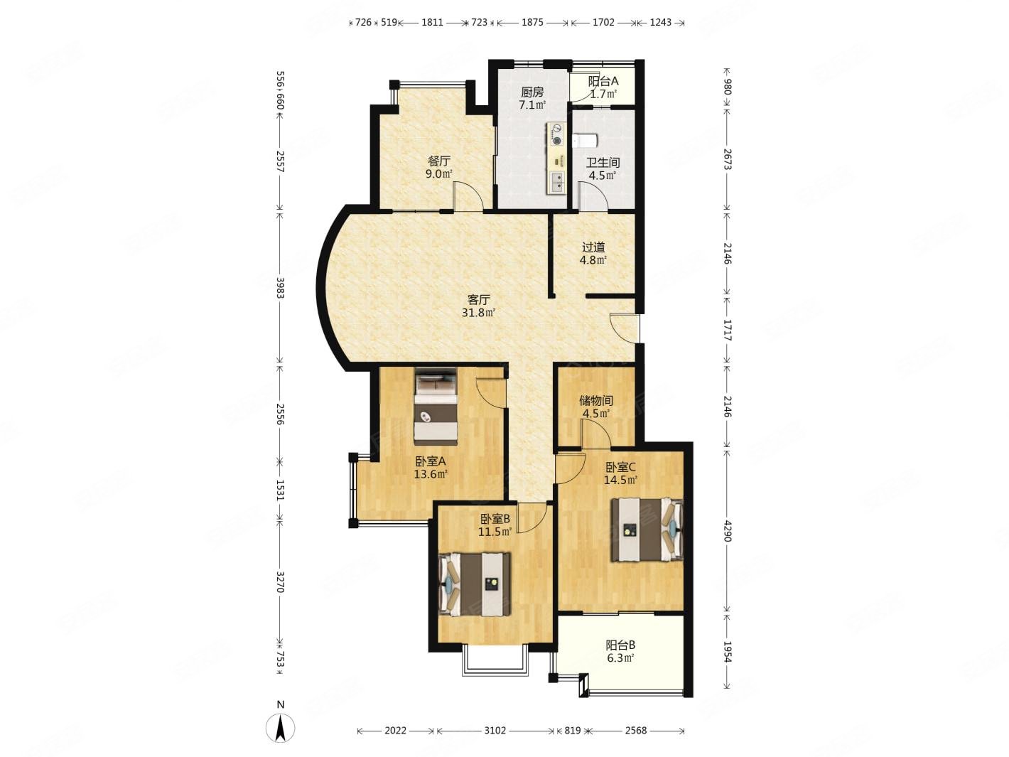 东城水岸3室2厅2卫130.79㎡南629万
