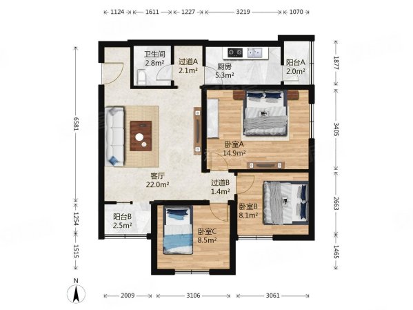 西马金润家园3室1厅1卫93.43㎡东南482万