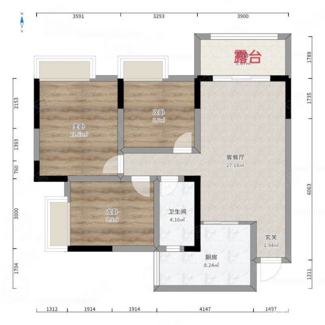 泰丰国际城3室2厅1卫95.6㎡南北68万