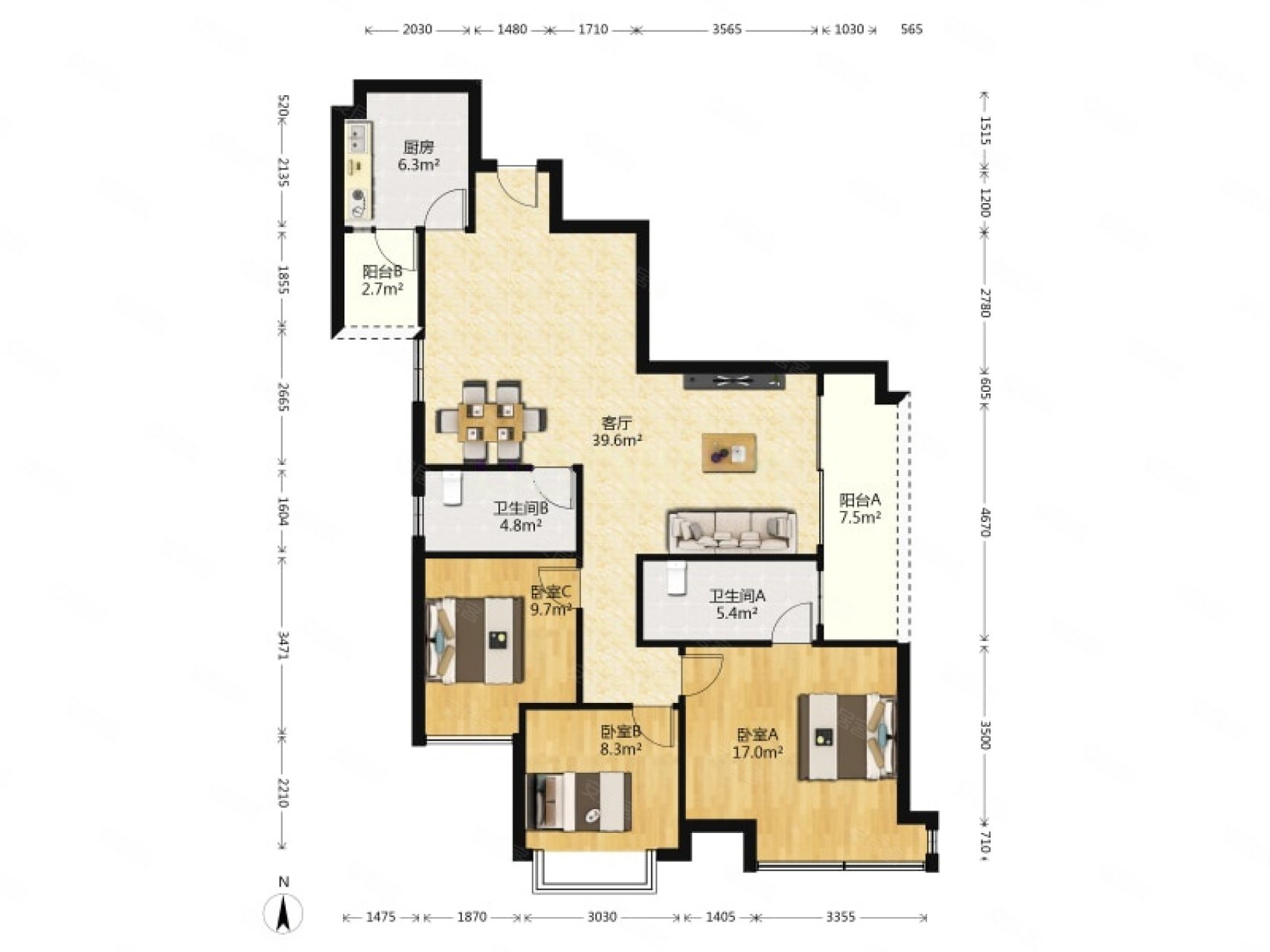 雄飞生活广场3室2厅2卫1220平
