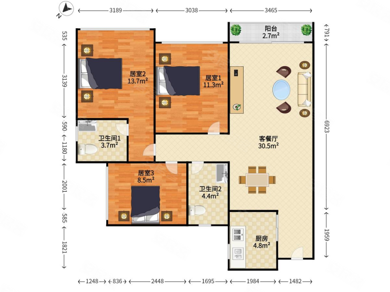 富安花园3室2厅2卫89㎡南81万