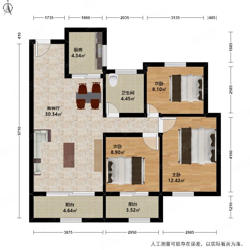 野风春晓3室2厅1卫87.91㎡南125万