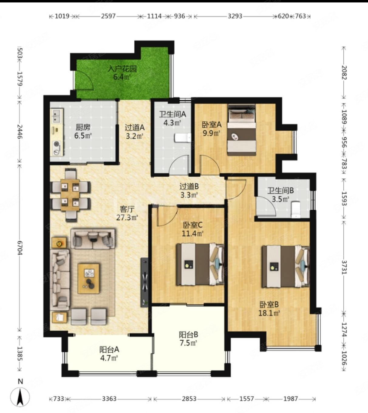 高层东边套,朝南精装大三房,视野开阔,阳光充足,满二,天湖城
