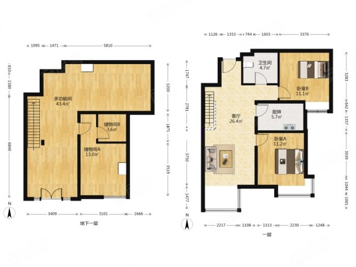 商品房南向两居跃层优选推荐洋房下跃户型