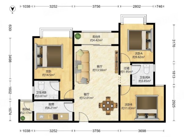 合景香悦四季(东区)3室2厅1卫95㎡南339万