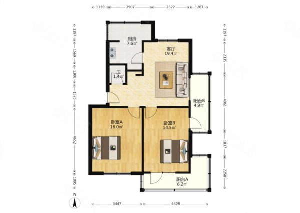 沈家小区2室1厅1卫71㎡南北53.8万