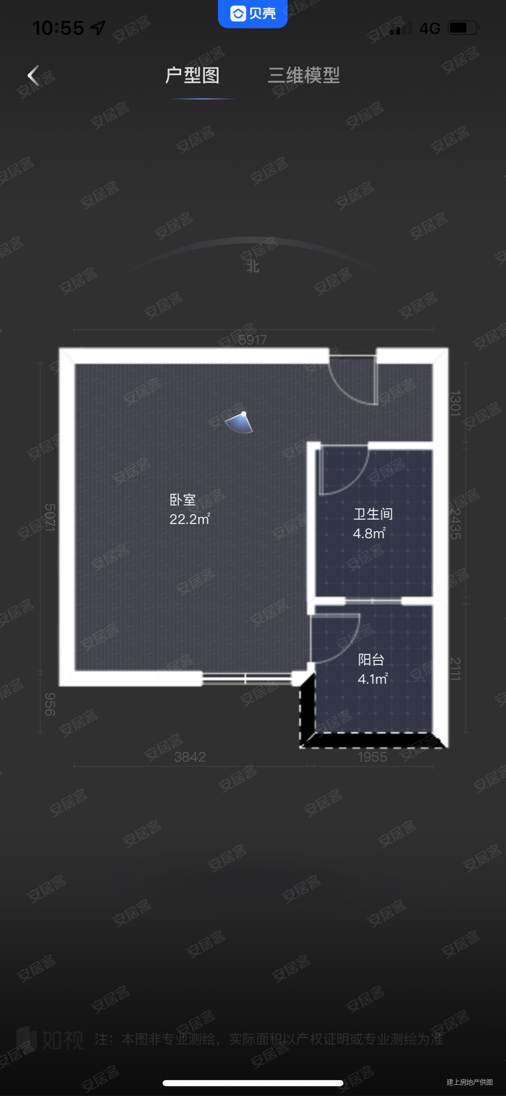 家芗05961室1厅1卫42.85㎡南北77万