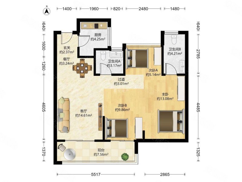 三开间朝南,南北通透, 楼层,带车位,泓玺台二手房,185万,3室2厅,2卫