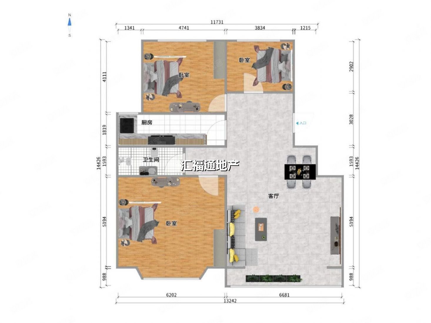 惠友钻石广场3室2厅1卫117㎡南北88万