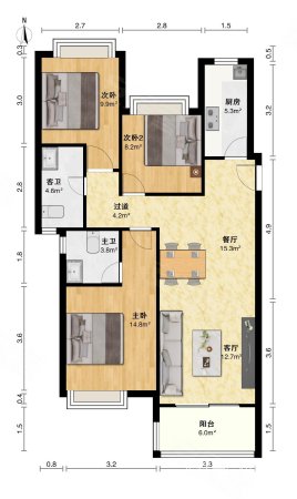 江铃新力臻园3室2厅2卫116㎡南北153万