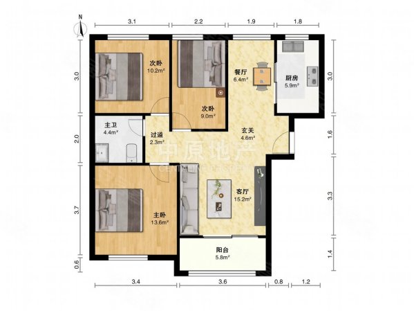 文宝苑3室2厅1卫97.03㎡南385万