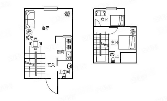 恒冠万虹1号2室2厅2卫43.98㎡北26万