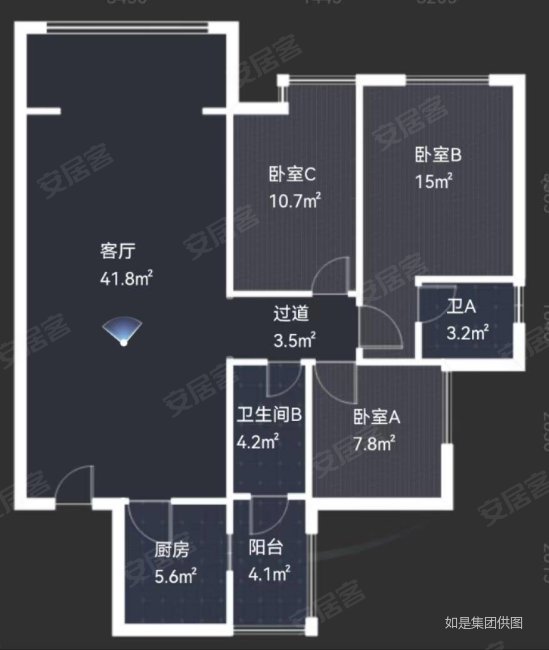 百捷星光城3室2厅2卫97.08㎡南北155万