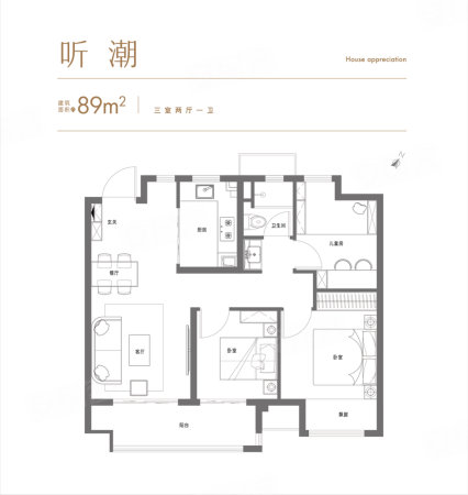 花语景岸3室2厅1卫90㎡南北110万